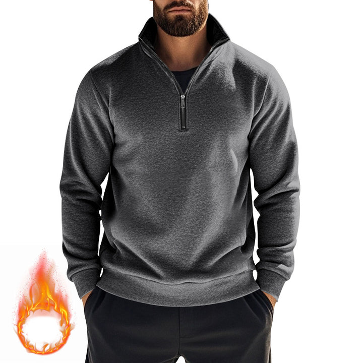 Men's nan thermal half-zip pullover with stand-up collar and warming fleece inner lining Mune Fashion