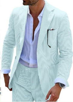 Men's summer seersucker suit with unlined jacket, slim fit, and pleated trousers Mune Fashion