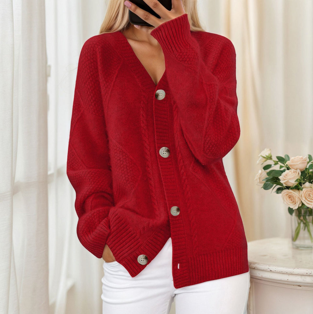 Ladies' oversized knit cardigan with V-neck and pearl buttons Mune Fashion