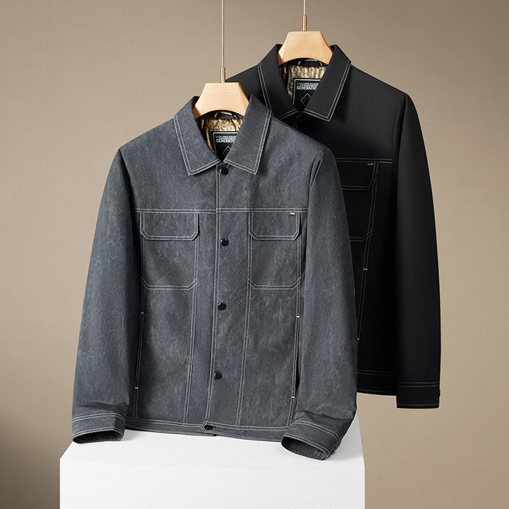 Men's transitional trucker jacket with quilted inner lining and contrast stitching Mune Fashion
