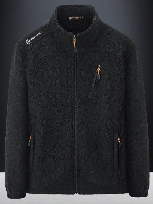 Men's Warm Microfleece Outdoor Jacket with Chest Zipper, Side Pockets and Stand-Up Collar Mune Fashion