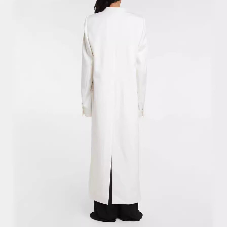 Women’s Maxi Long Slim Coat Blazer with Concealed Button Placket and Slim Shoulder Line Mune Fashion