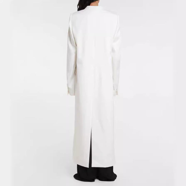 Women’s Maxi Long Slim Coat Blazer with Concealed Button Placket and Slim Shoulder Line Mune Fashion