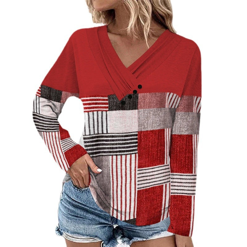 Women's Ribbed V-Neck Sweater with Gradient, Decorative Buttons and Relaxed Fit Mune Fashion