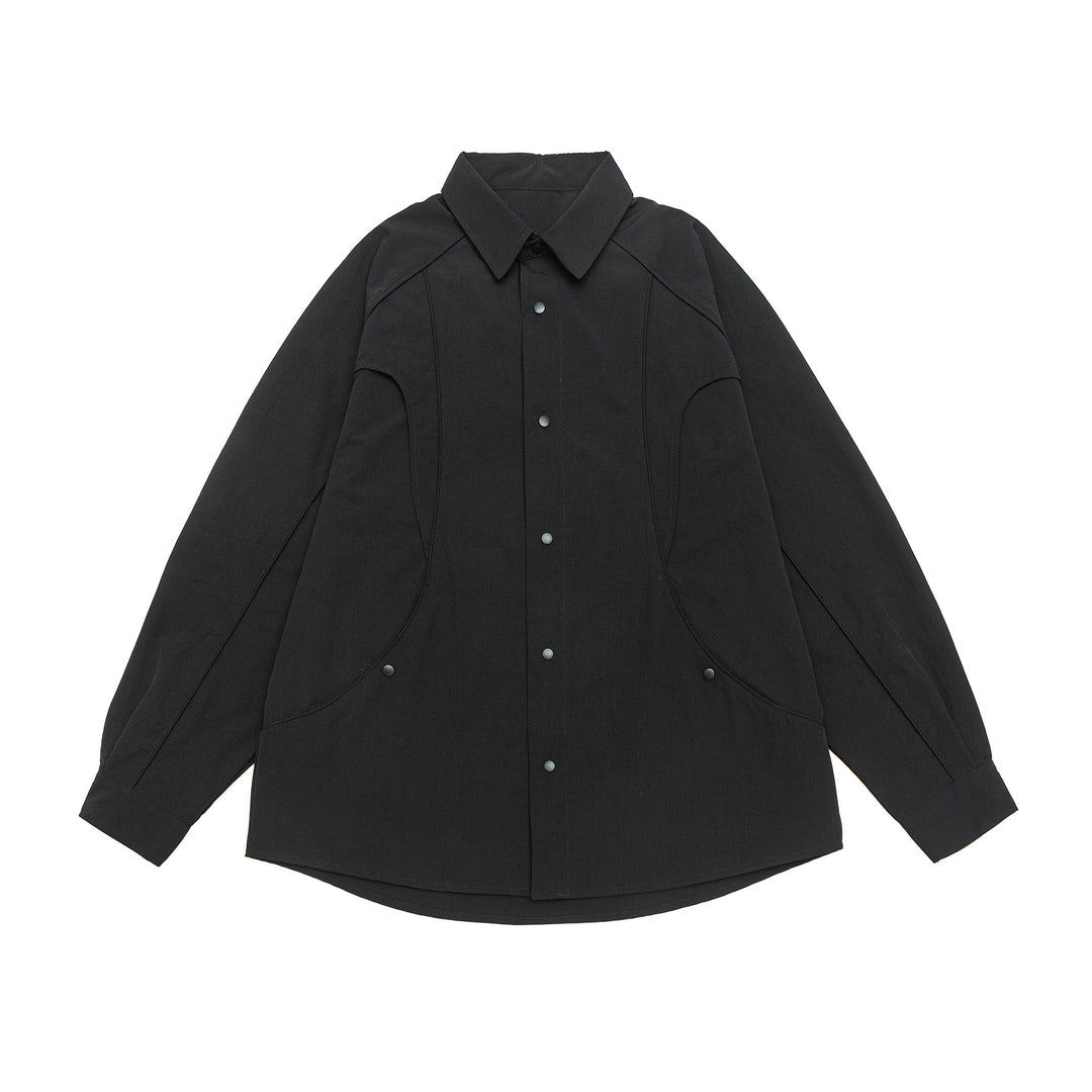 Women's Oversize Shirt Jacket with Rounded Insert Pockets and Snap Buttons Mune Fashion
