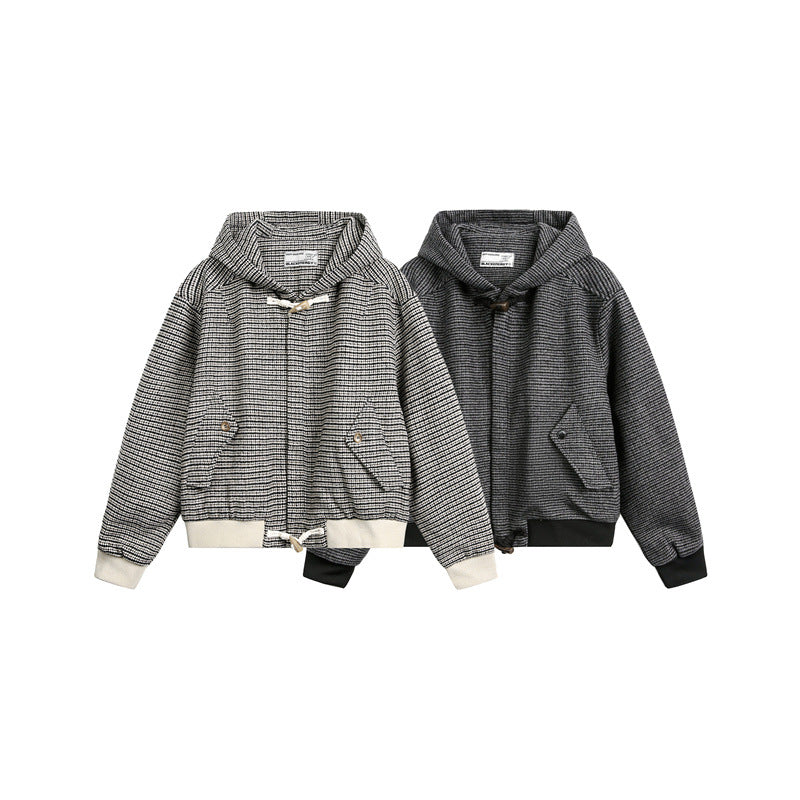 Unisex short-cut hooded blouson jacket in mixed structure with toggle closure and ribbed cuffs Mune Fashion