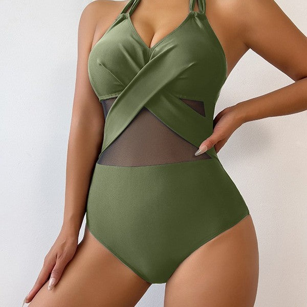 Ladies One-Piece Swimsuit with Creative Wrap Look Mune Fashion