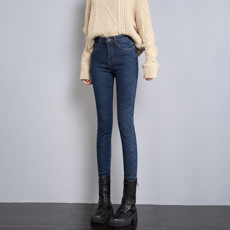 Women's high-rise skinny jeans with shaping stretch waistband and narrow ankle hem Mune Fashion