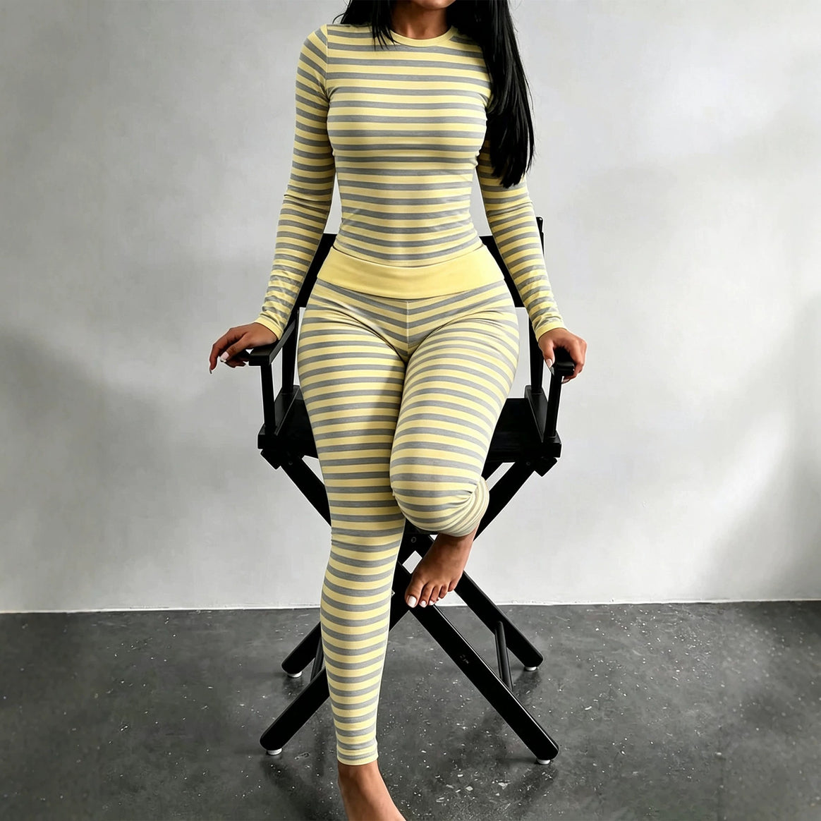 Women Figure-Flattering Stretch Lounge Set with Long Sleeve Top and High-Waisted Leggings Mune Fashion