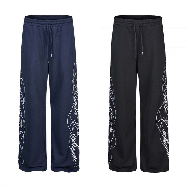 Ladies Wide Jersey Pants with Drawstring, Side Line-Art Print and Relaxed-Fit Mune Fashion