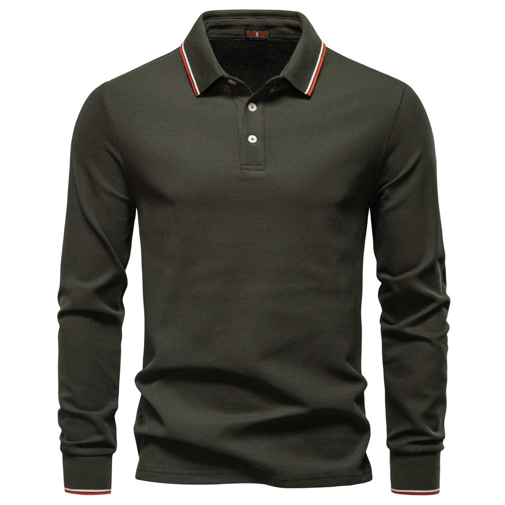 Men's tailored long-sleeve polo made of fine cotton pique with concealed button placket and ribbed cuffs Mune Fashion