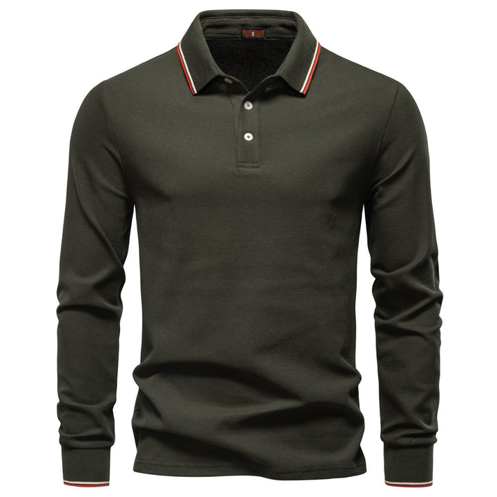 Men's tailored long-sleeve polo made of fine cotton pique with concealed button placket and ribbed cuffs Mune Fashion