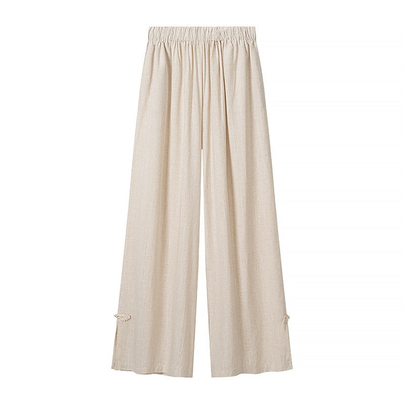 Women's Comfortable Linen Two-Piece Set with Stand-Up Collar, Frog Closures and Wide Palazzo Pants Cut Mune Fashion
