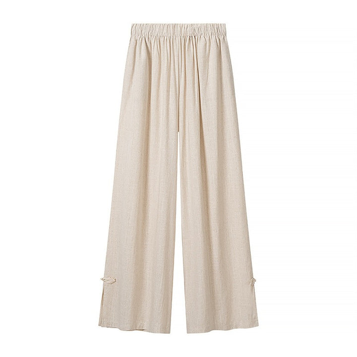 Women's Comfortable Linen Two-Piece Set with Stand-Up Collar, Frog Closures and Wide Palazzo Pants Cut Mune Fashion