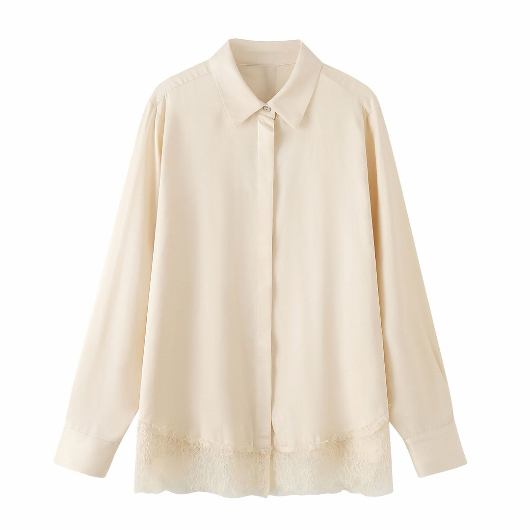 Women's Oversize blouse with concealed button placket and lace finish Mune Fashion