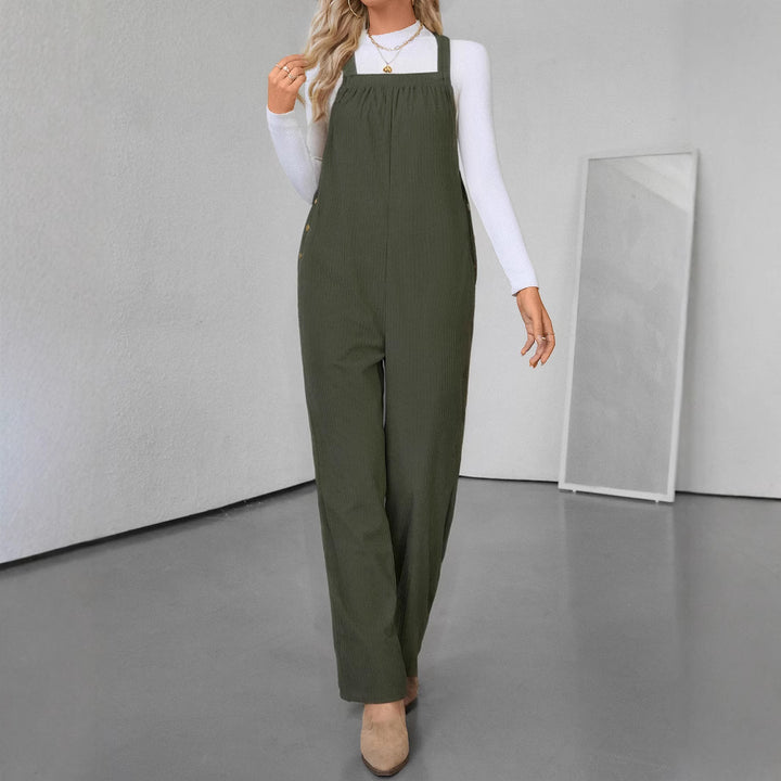 Women's corduroy overalls with wide leg, bib and side button placket Mune Fashion