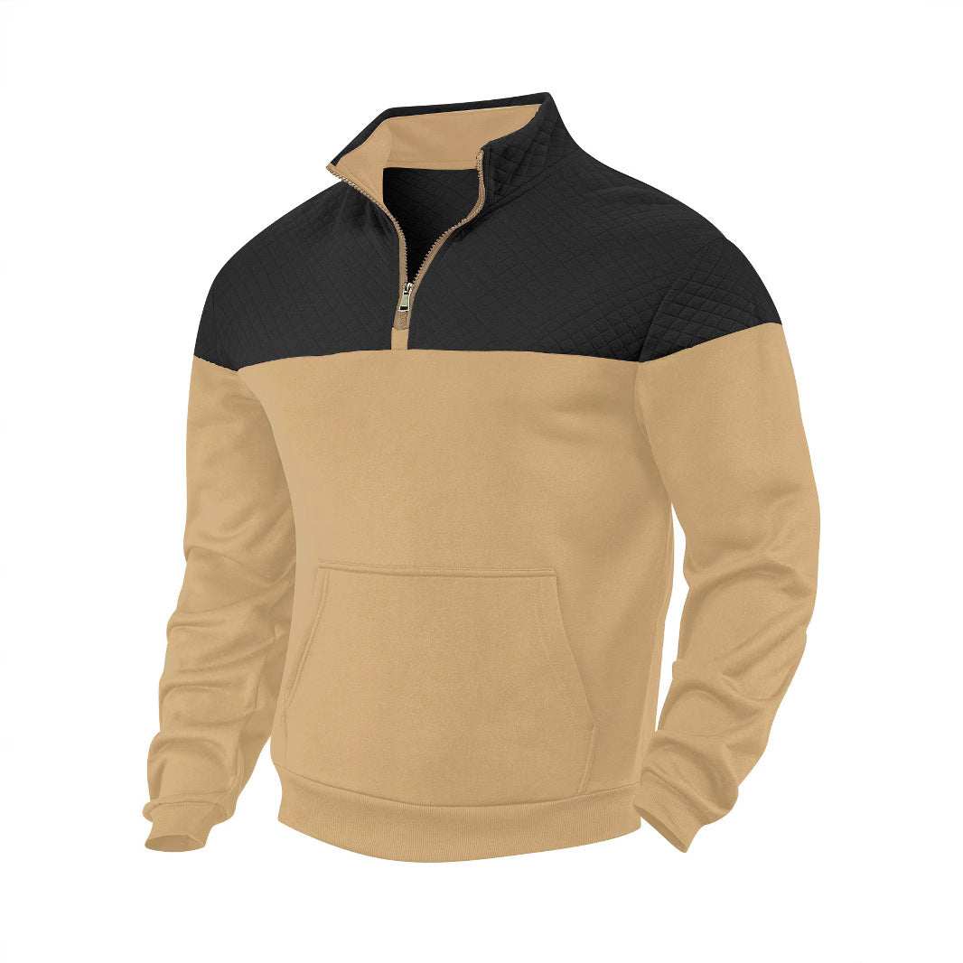 Men's Half-zip Sweatshirt with Quilted Shoulder Panel and Kangaroo Pocket Mune Fashion