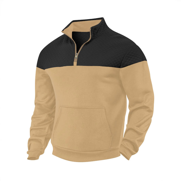Men's Half-zip Sweatshirt with Quilted Shoulder Panel and Kangaroo Pocket Mune Fashion