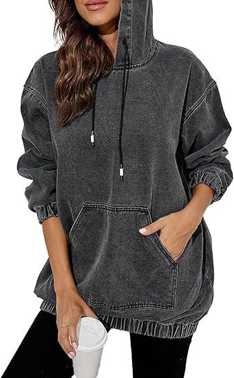 Women's Oversized Hoodie in Denim Look with Kangaroo Pocket Mune Fashion