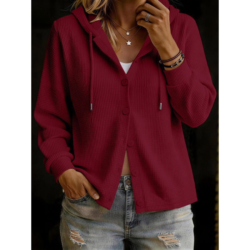 Women's hooded cardigan in waffle knit with button placket Mune Fashion