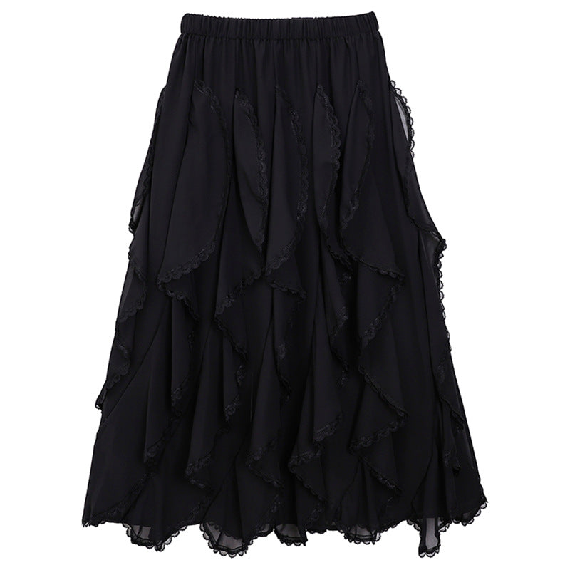 Women's multi-layered flounced tulle skirt with elastic comfort waistband and delicate lace trim Mune Fashion