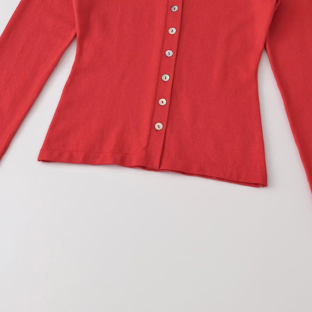 Women's fine knit cardigan with shirt collar and full button placket Mune Fashion