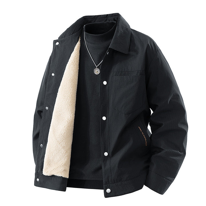 Men's  sherpa-lined relaxed coach jacket with snap-front closure and chest pocket Mune Fashion