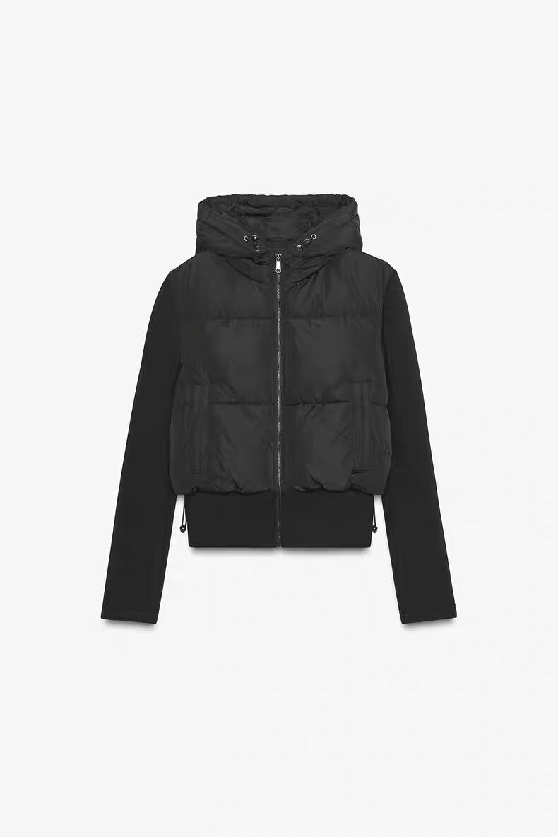 Women short-cut hybrid quilted jacket with hood, waist drawstring and elastic sleeves Mune Fashion
