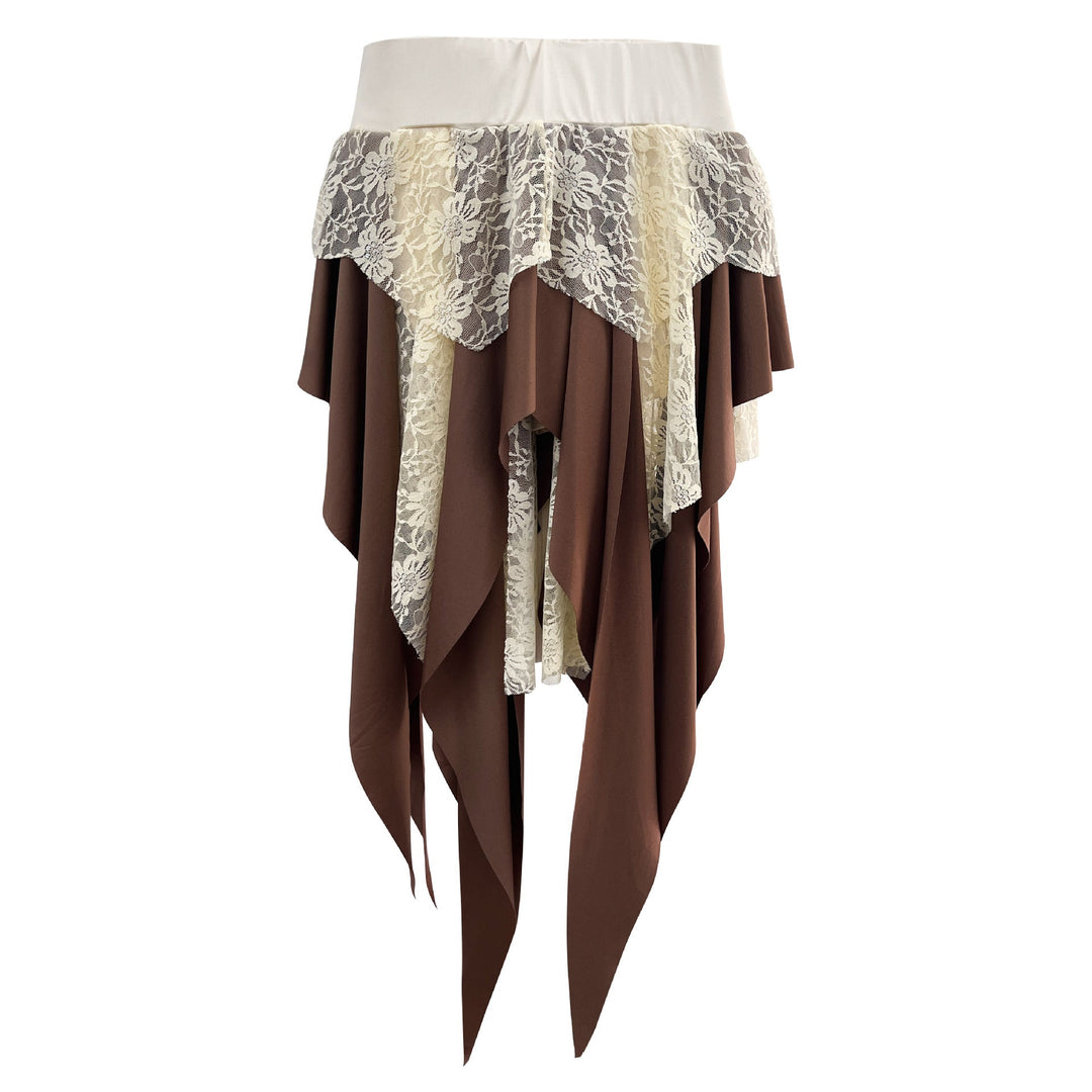 Women's skirt with asymmetric fringed details and elegant lace trim Mune Fashion