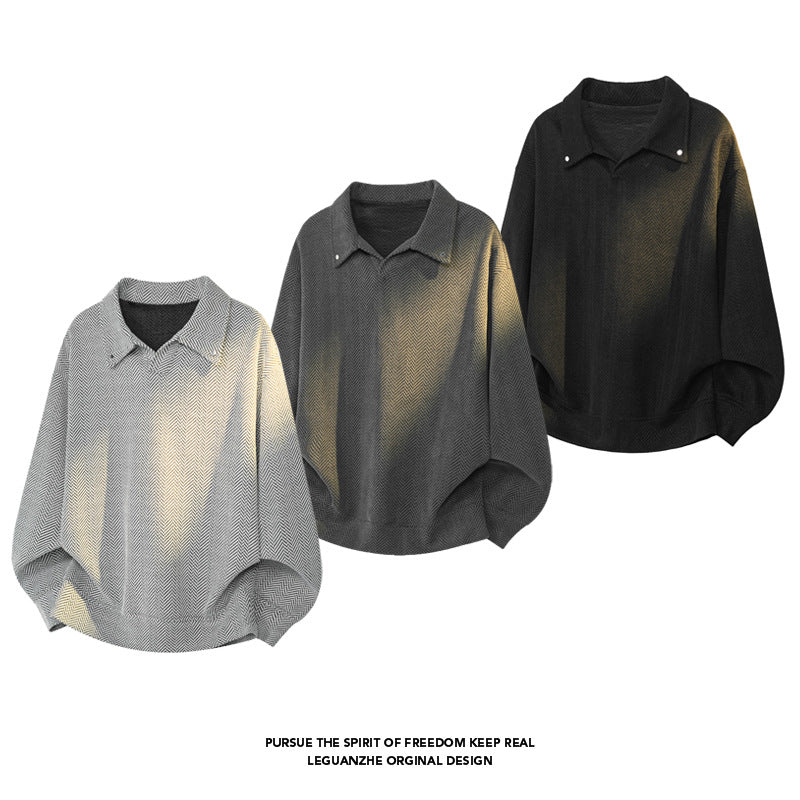 Women's Oversized Blouse with Herringbone Texture and Balloon Sleeves Mune Fashion