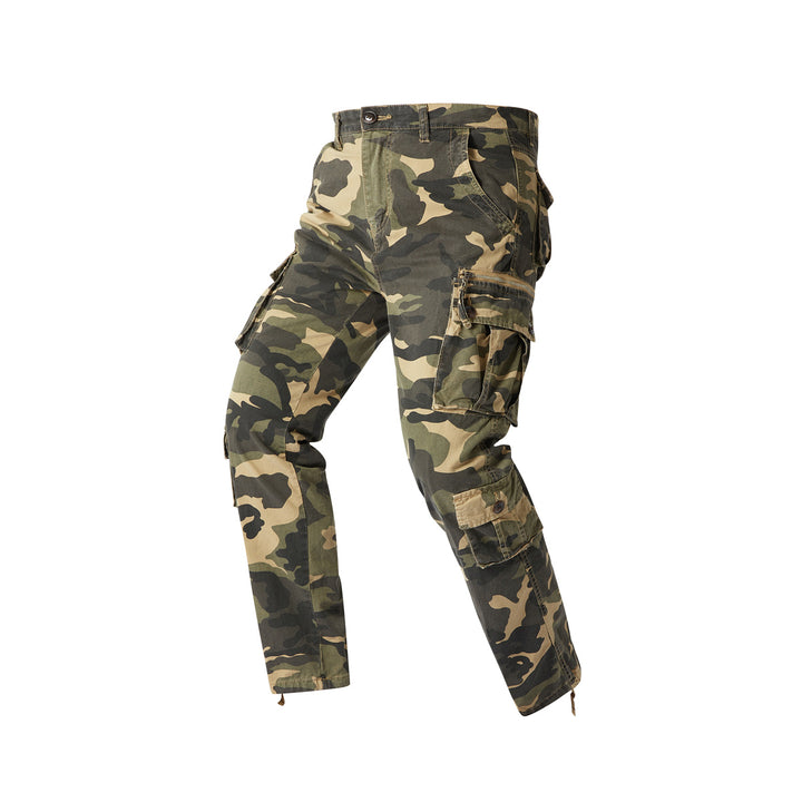 Men's cargo pants in camouflage military style with multiple pockets and adjustable ankle straps Mune Fashion
