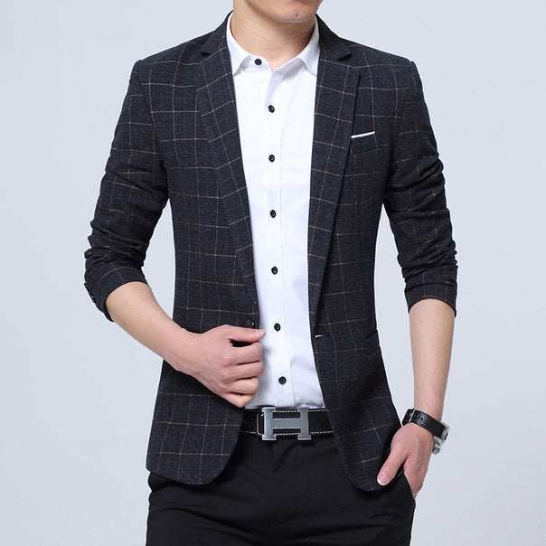 Men's Checked Slim-Fit Blazer in Business-Casual Style Mune Fashion