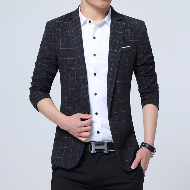 Men's Checked Slim-Fit Blazer in Business-Casual Style Mune Fashion