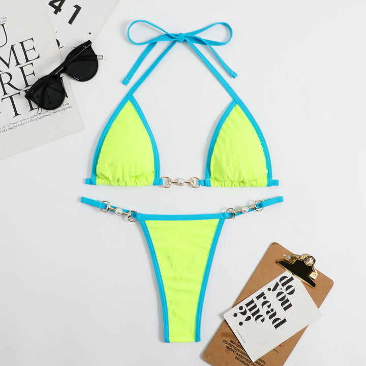 Women's triangle bikini with fashionable ribbed design and decorative elements Mune Fashion