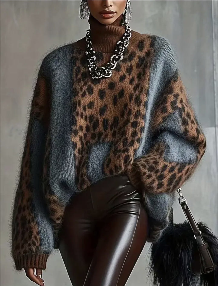 Women's cozy oversized sweater with roll neck and faux fur texture Mune Fashion