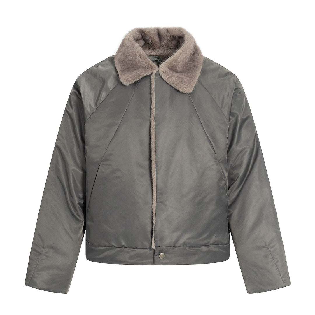 Women's Short Cut Quilted Blouson with Woven Fur Collar Mune Fashion