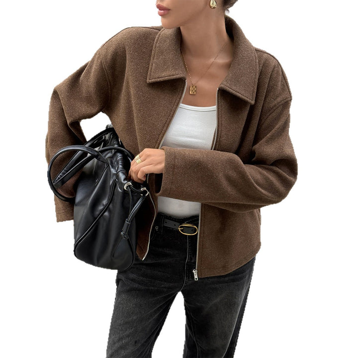 Women's cashmere-like wool jacket with full zip, oversized cut and shirt collar Mune Fashion