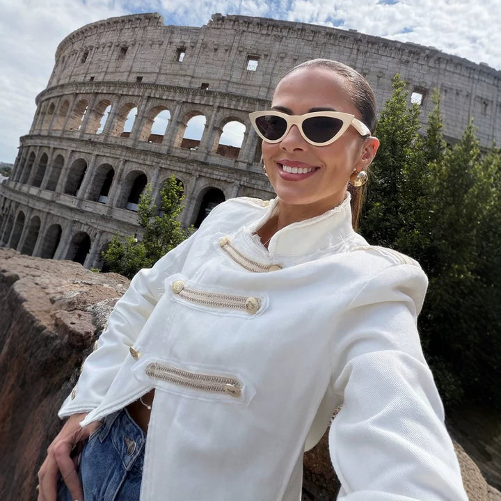 Women's short jacket in military look with decorative cord detailing and tailored fit Mune Fashion
