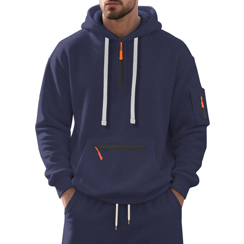 Men's Oversize Hoodie with Half Zipper, Kangaroo Pocket with Zipper and Sleeve Pocket Mune Fashion
