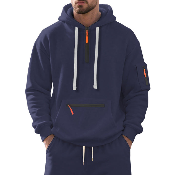 Men's Oversize Hoodie with Half Zipper, Kangaroo Pocket with Zipper and Sleeve Pocket Mune Fashion