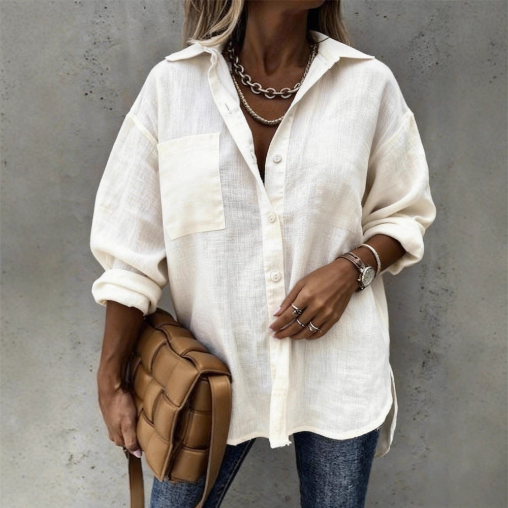 Women Light and Casual Blouse with Chest Pocket Mune Fashion