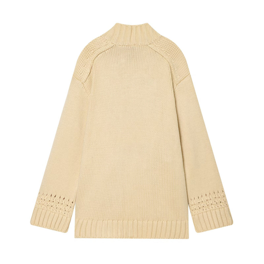 Women's wrap knit cardigan with shawl collar, tie belt and crochet sleeves Mune Fashion