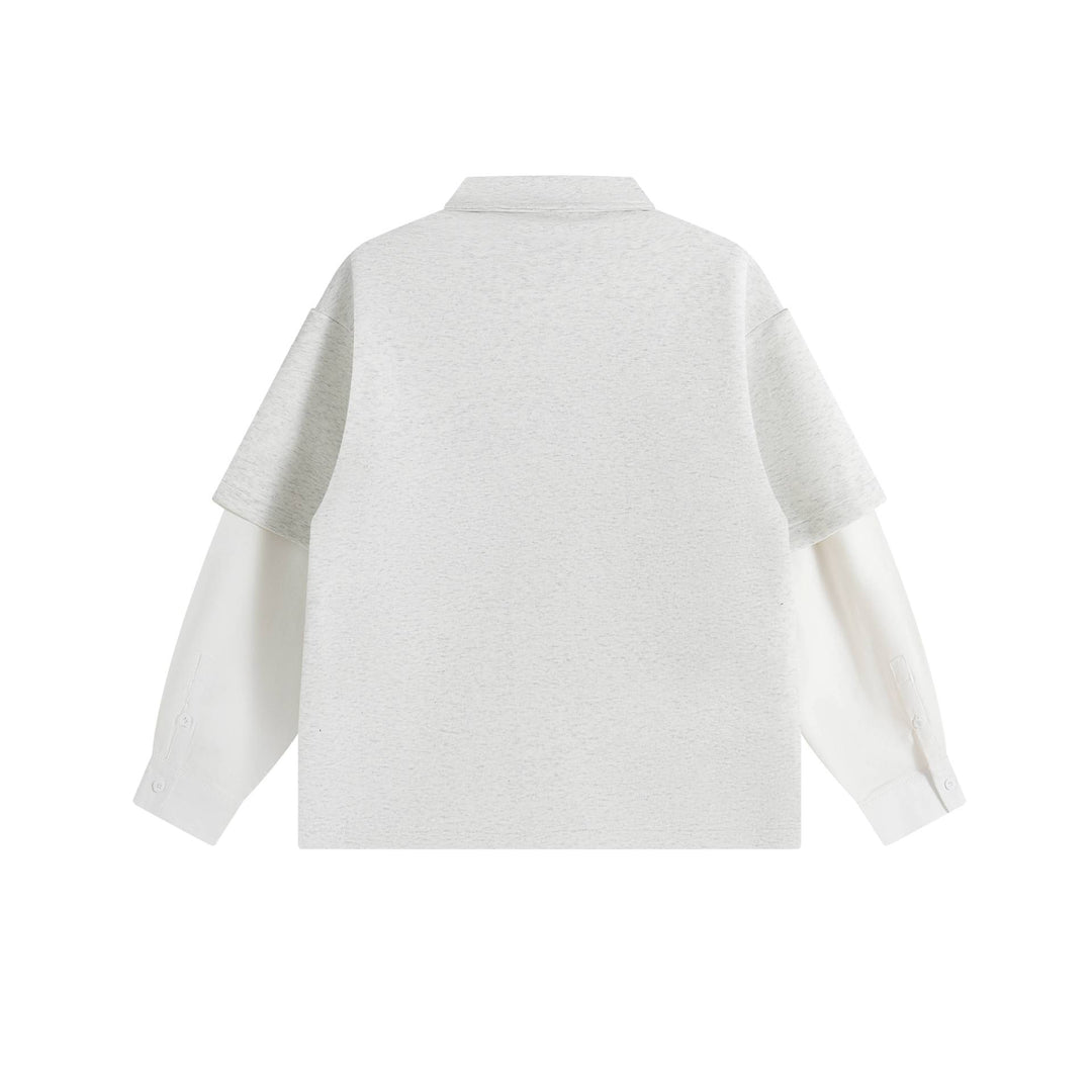 Women Layered Look Sweatshirt with Polo Collar and Patch Embroidery Mune Fashion