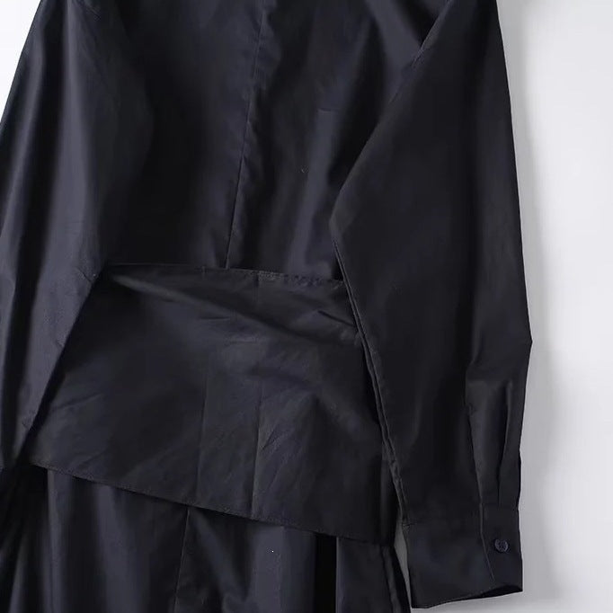 Women Oversized Button-Down Dress with Side Knot Belt and Midi Length Mune Fashion