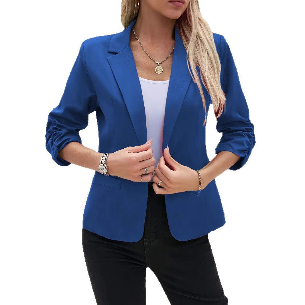 Women's figure-flattering blazer with gathered three-quarter sleeves and narrow lapels Mune Fashion
