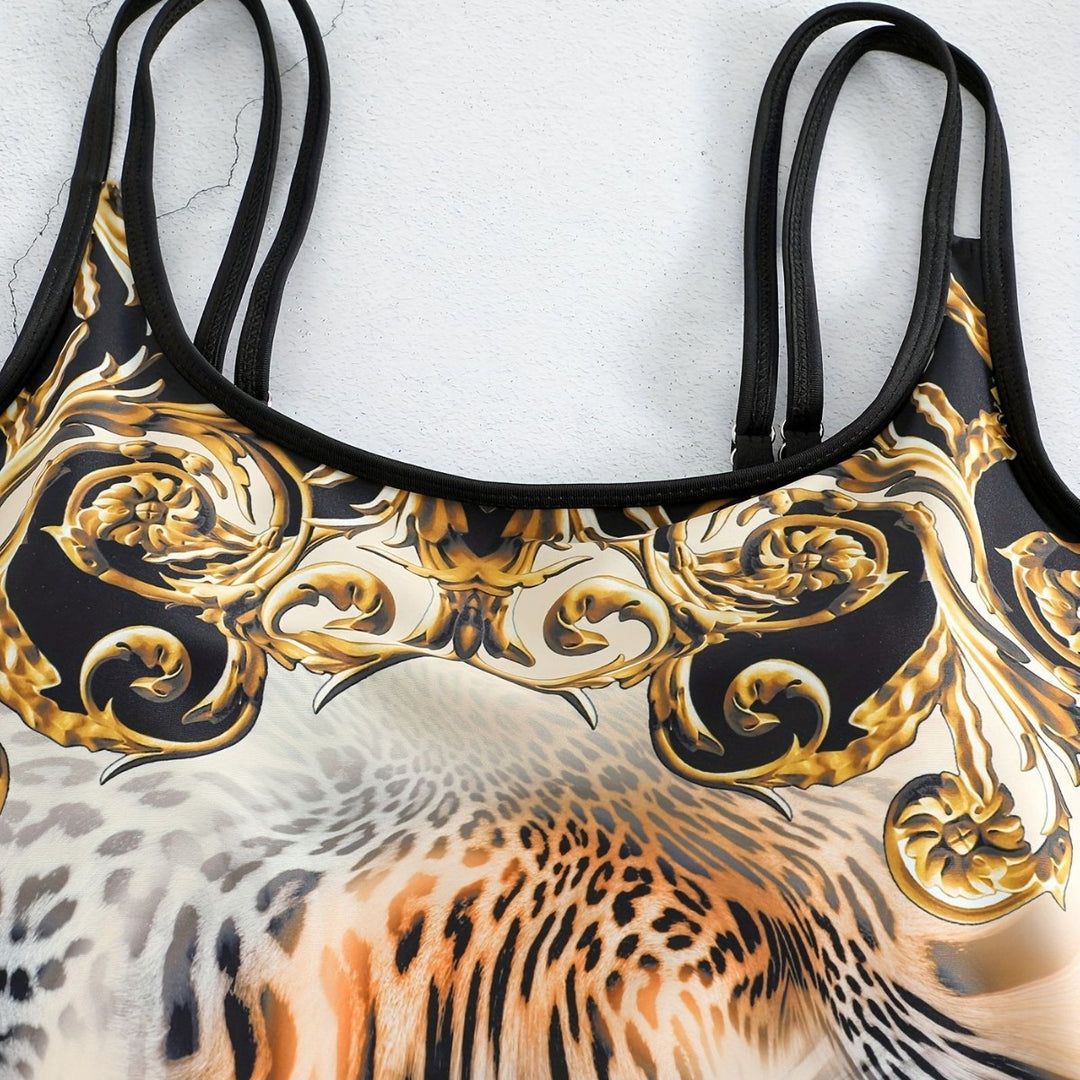 Ladies sporty tankini set with fashionable animal print and boxer shorts Mune Fashion
