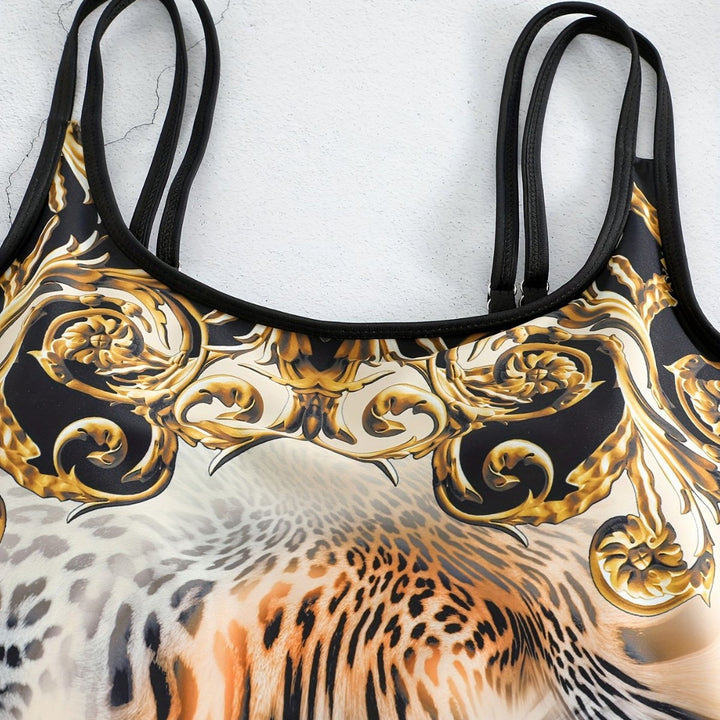 Ladies sporty tankini set with fashionable animal print and boxer shorts Mune Fashion