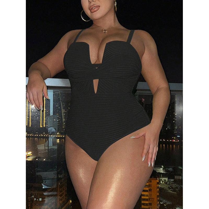 Women's one-piece swimsuit with sophisticated wrap design and deep V-neck Mune Fashion