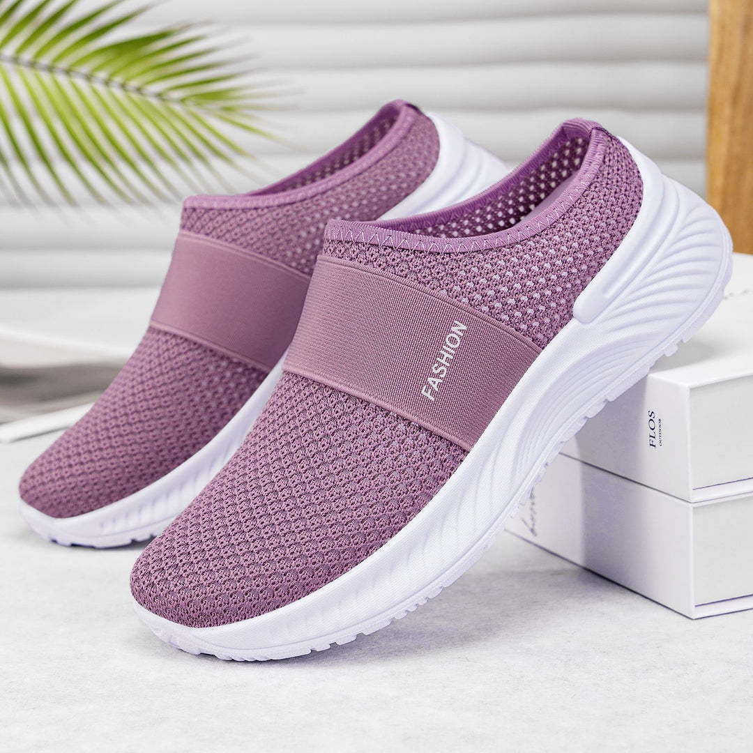 Women's breathable knit slippers with elastic mid-strap and shock-absorbing wave sole Mune Fashion