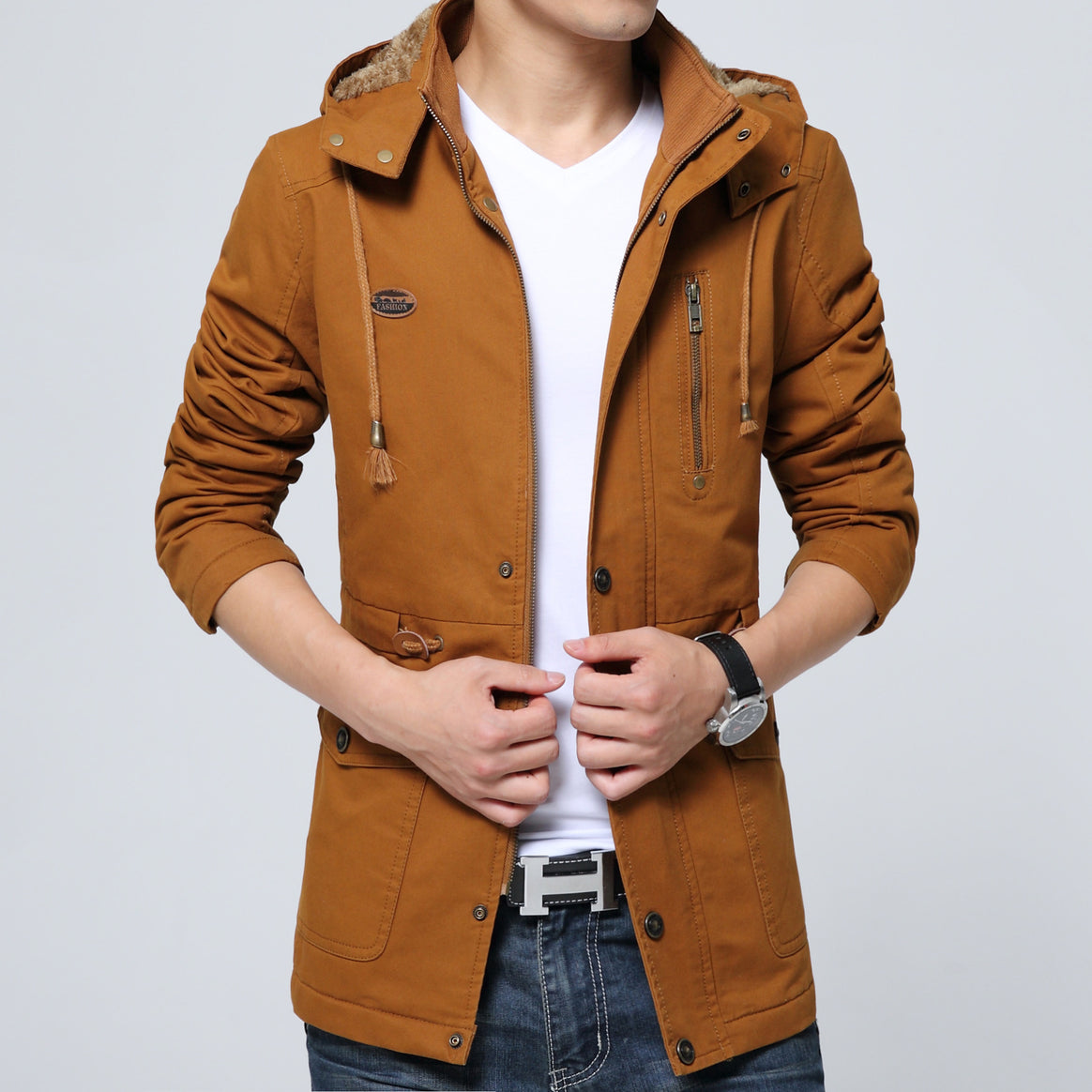 Men's Hooded Parka with Teddy Lining, Utility Pockets and Drawstring Mune Fashion